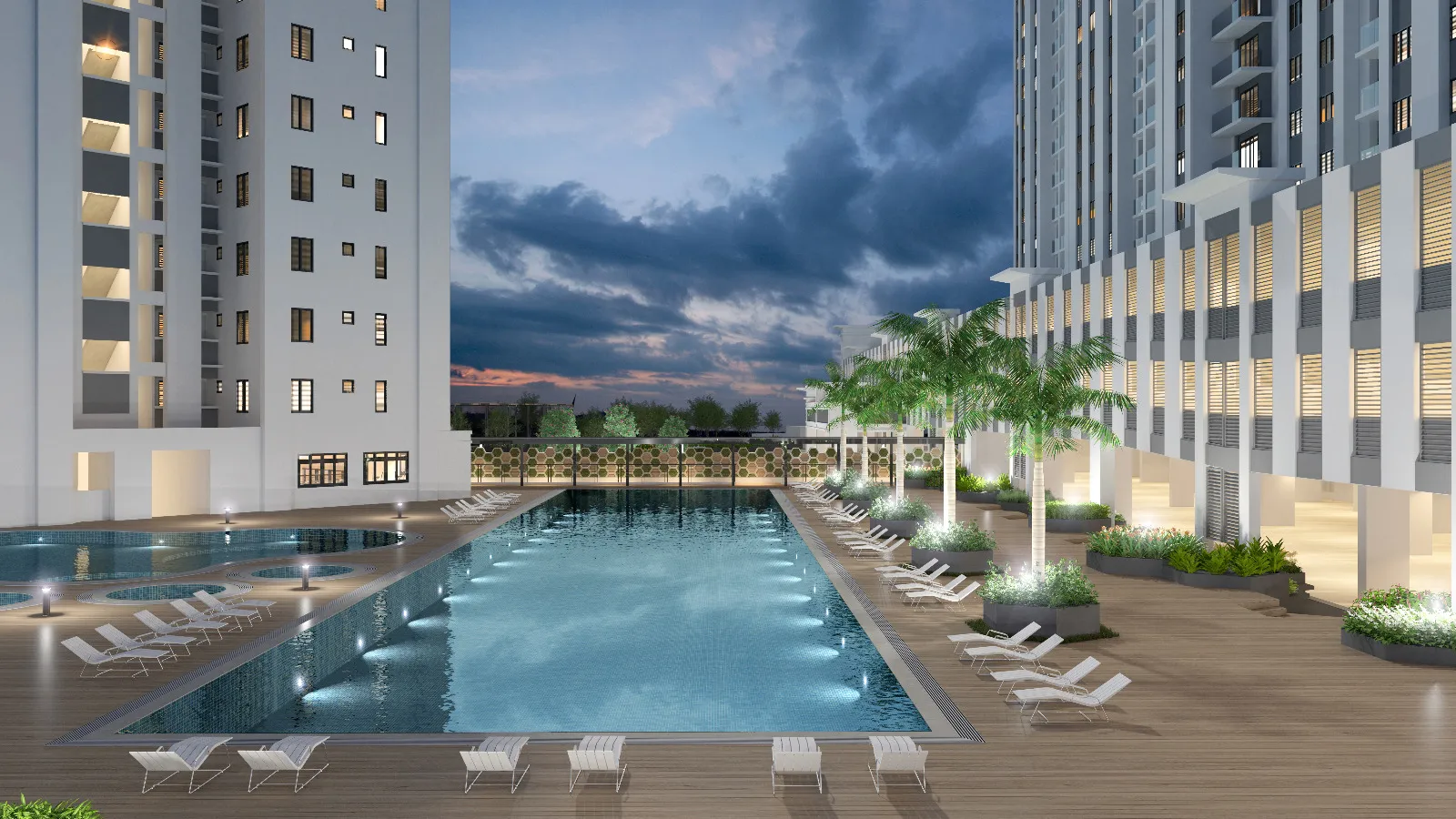 Montview Residences main pool and timber sun-lounger deck — artist impression